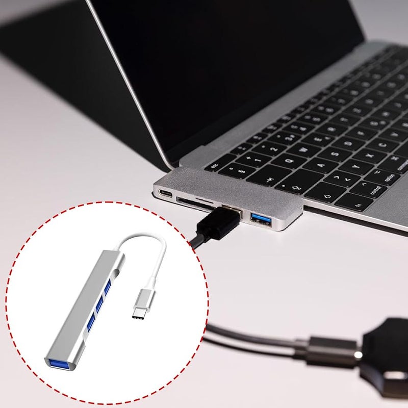 Grey USB C to 4 Port USB Hub Adapter 3xUSB 2 0 and 1xUSB 3 0 for Charging Data Transfer - Image 2